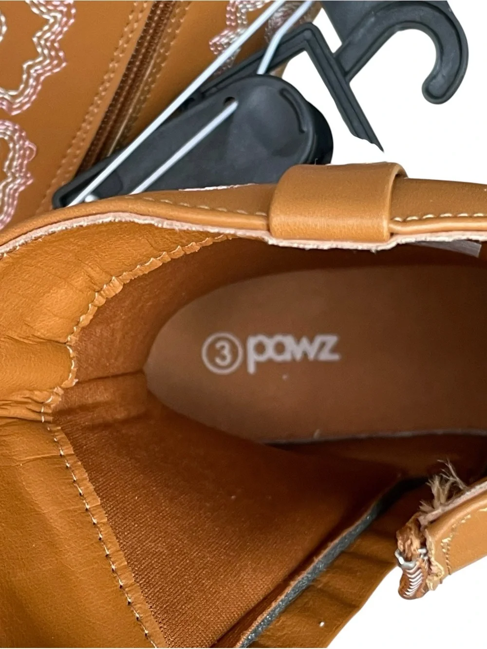 PAWZ Cognac Brown Western Boots Faux Leather and Ostrich Little Girl Size 3